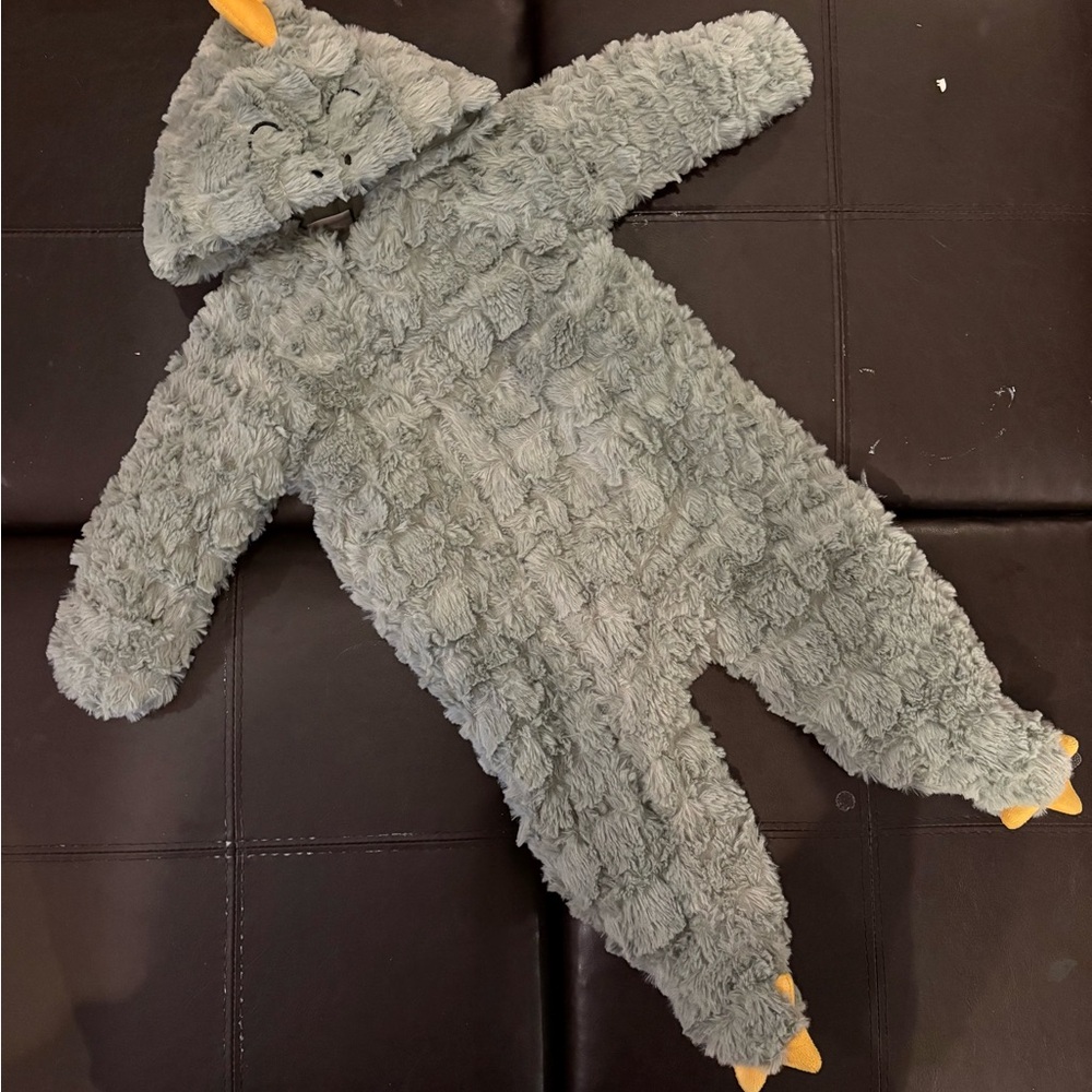 Koala Baby Plush Green Dinosaur Pram Suit Cozy Pajamas Footies